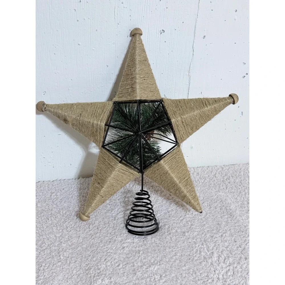 Rustic Jute Twine Star Christmas Tree Topper Pinecone Berries Farmhouse Decor